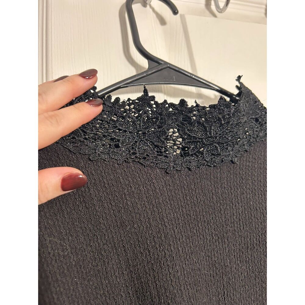 ZARA Black Lace High Neck Long Sleeve Mini Shift Dress Small